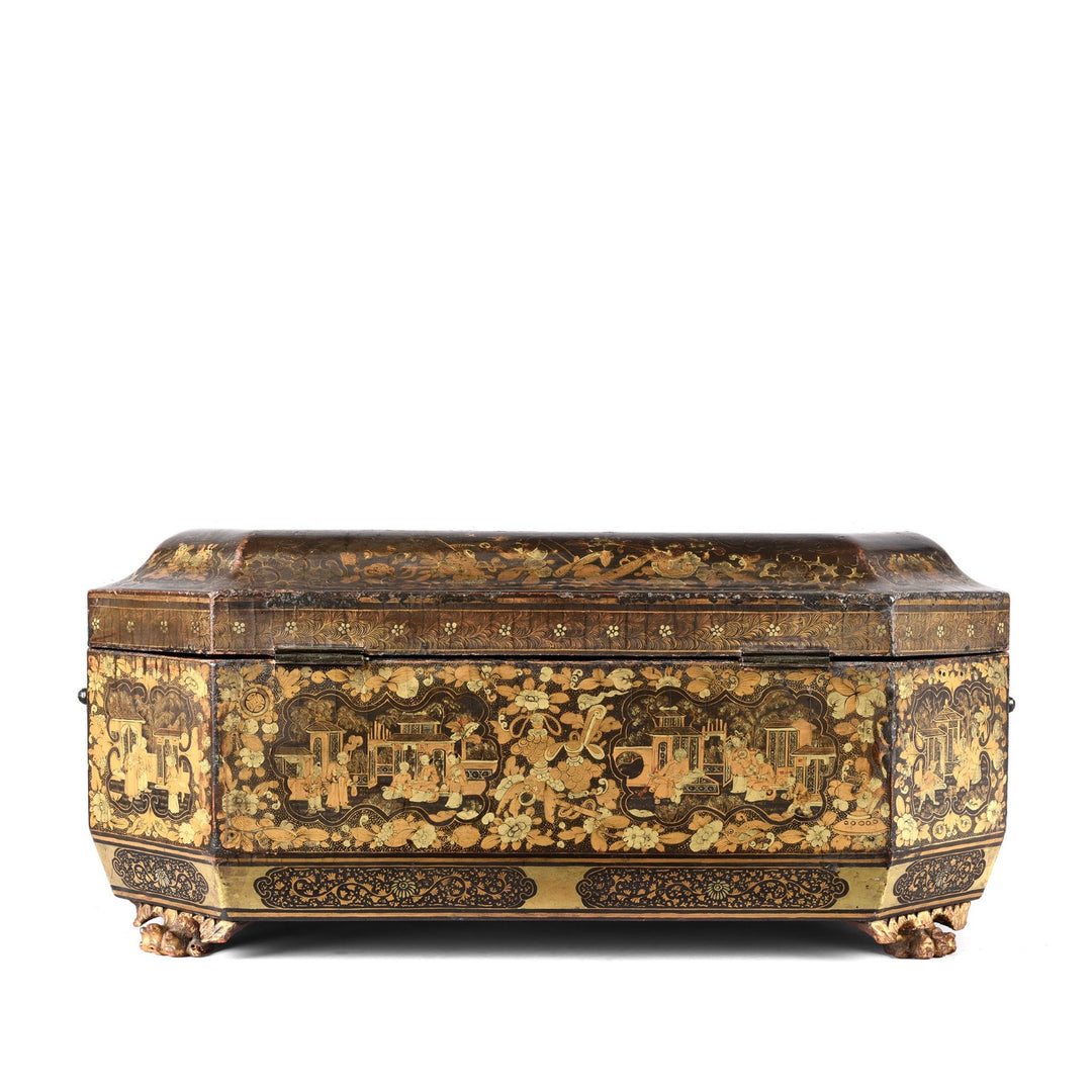 Back of Antique Chinoiserie Export Black Lacquer Sewing Box | Indigo Antiques