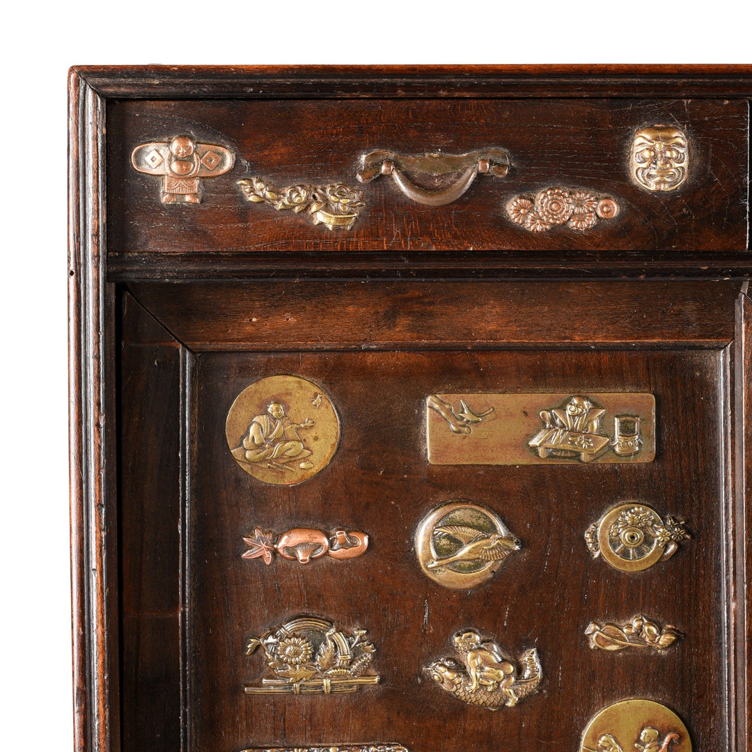 Corner Detail From Antique Japanese Cha Dansu Tea Cabinet | Indigo Antiques