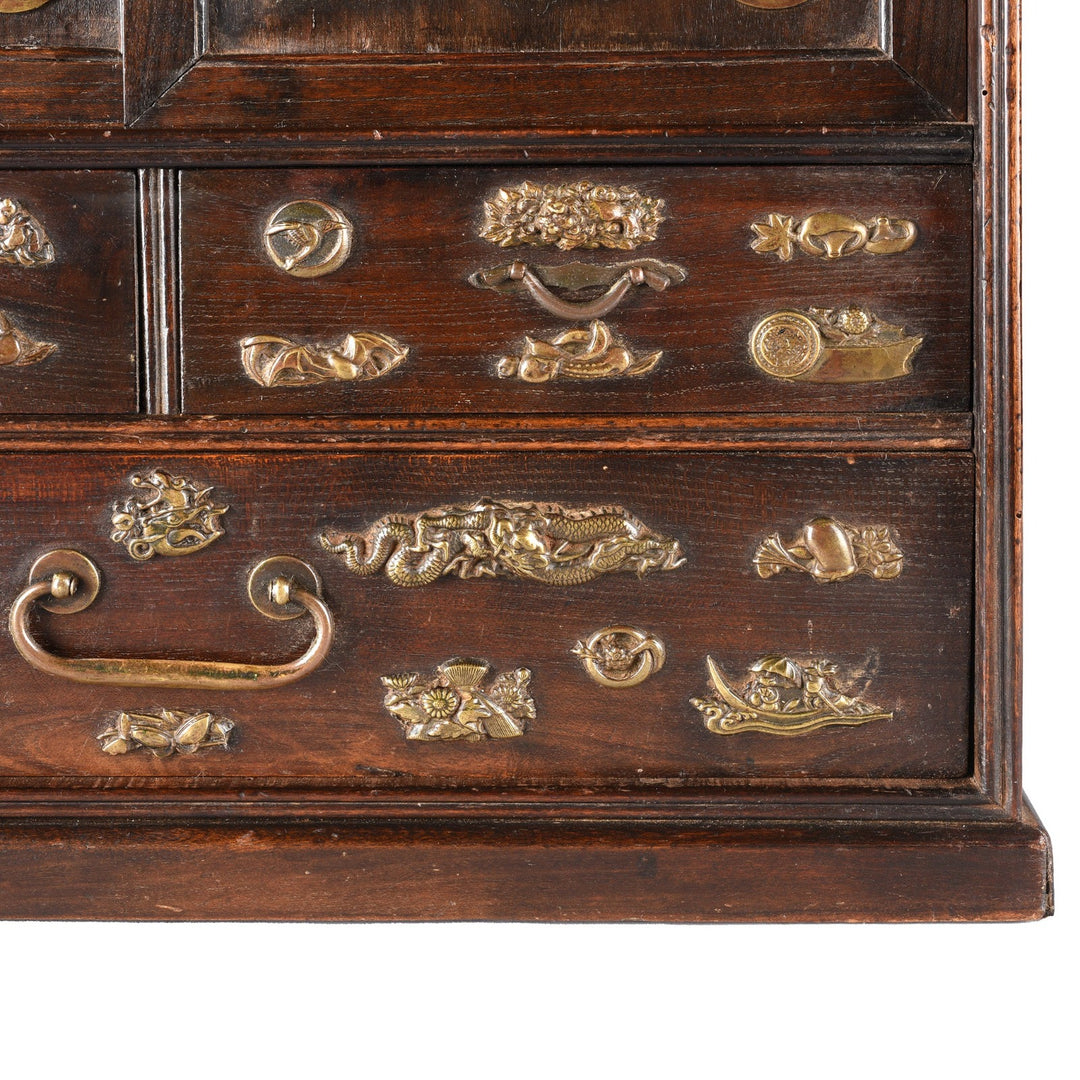 Corner Detail From Antique Japanese Cha Dansu Tea Cabinet | Indigo Antiques