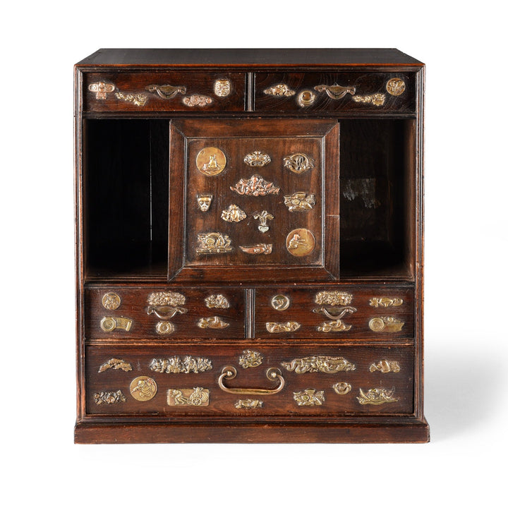 Open Doors View Of Antique Japanese Cha Dansu Tea Cabinet | Indigo Antiques