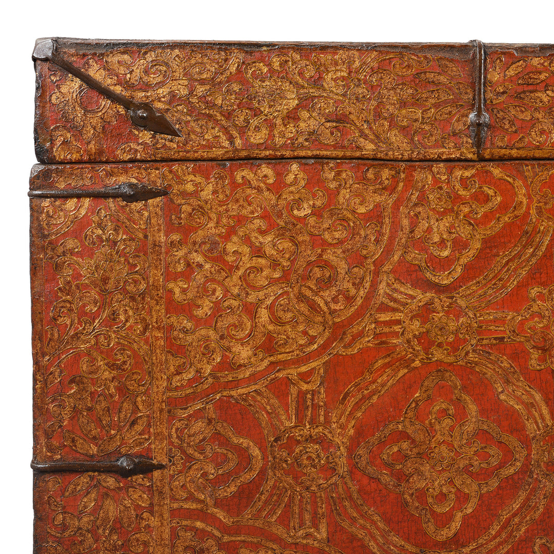 Corner And Pattern Detail From Antique Painted Tibetan 'Dragon' Storage Chest | Indigo Antiques