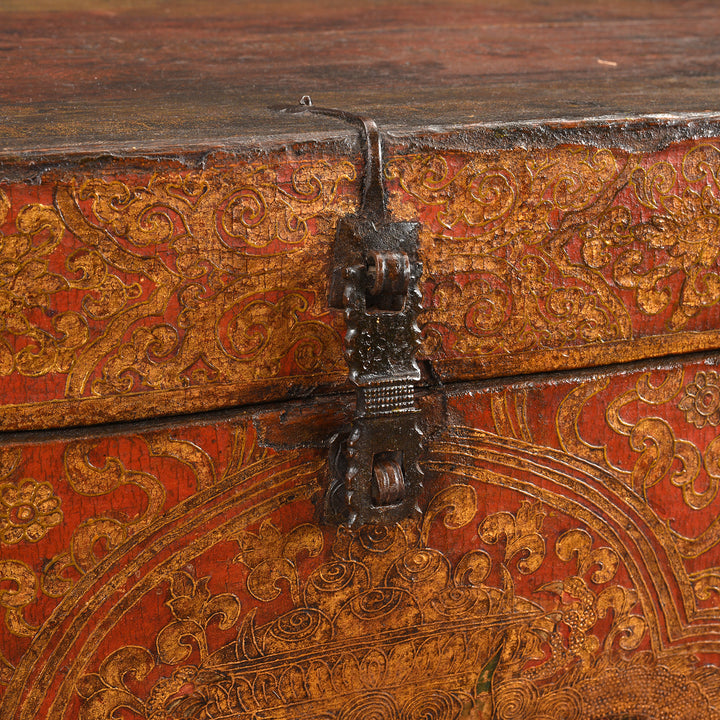 Locking Latch Detail From Antique Painted Tibetan 'Dragon' Storage Chest | Indigo Antiques