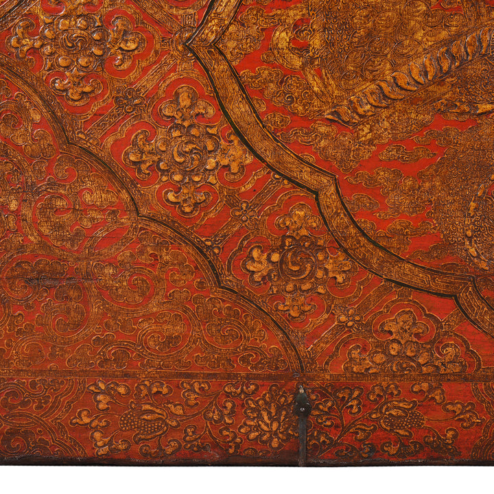 Gold Pattern Detailing From Antique Painted Tibetan 'Dragon' Storage Chest | Indigo Antiques