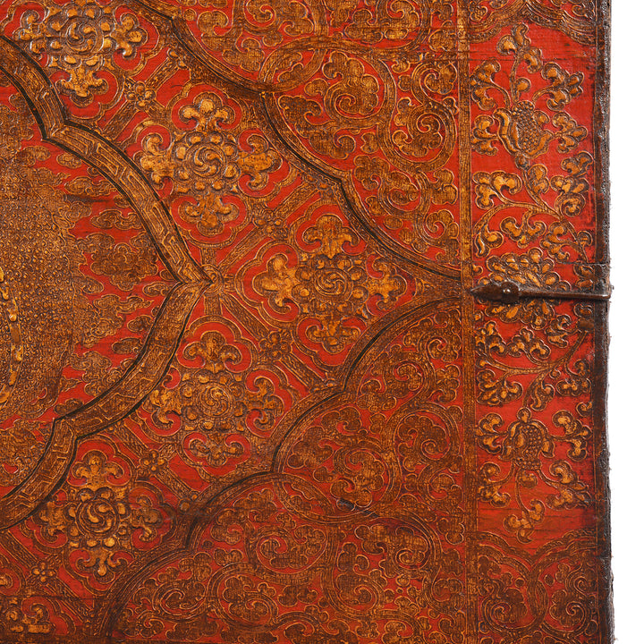 Gold Pattern Detailing From Antique Painted Tibetan 'Dragon' Storage Chest | Indigo Antiques