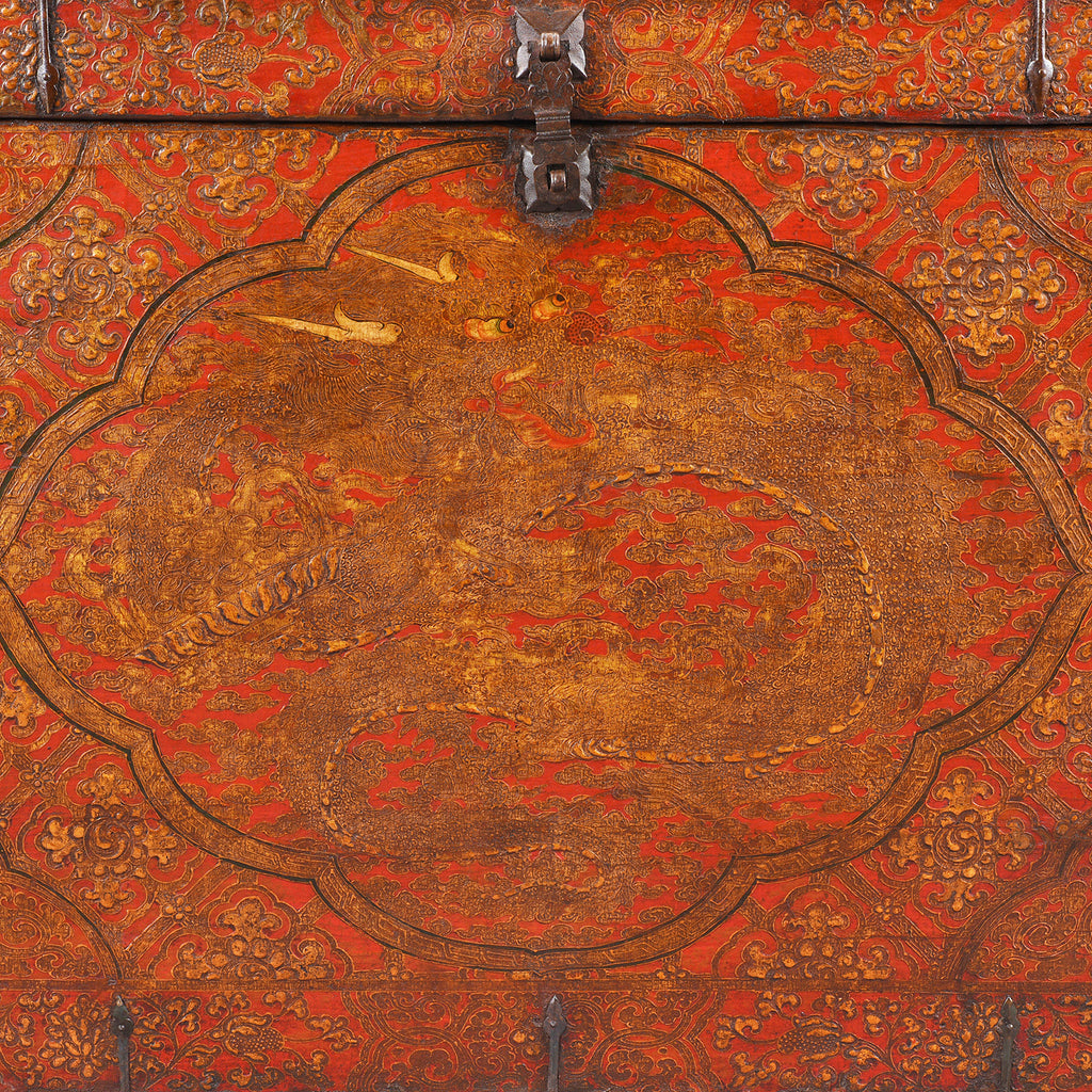 Painted Tibetan 'Dragon' Storage Chest - 18thC