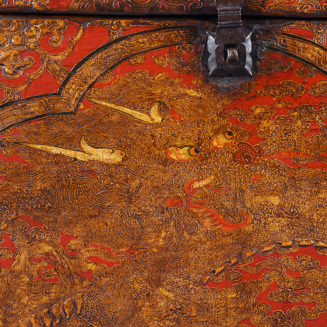 Painted Tibetan 'Dragon' Storage Chest - 18thC