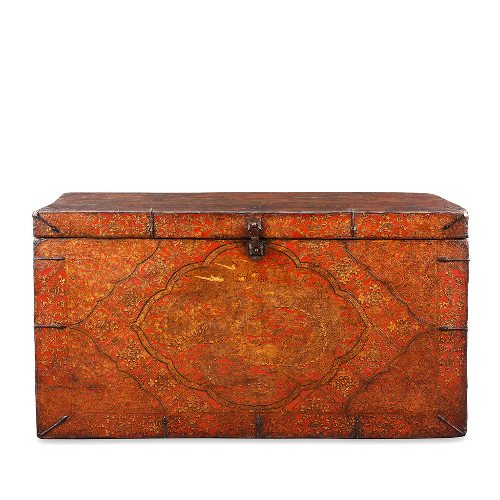 Painted Tibetan 'Dragon' Storage Chest - 18thC