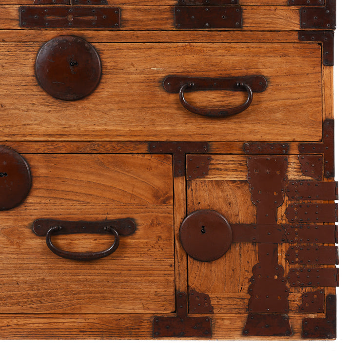 Corner Detail From Japanese Ryobirake Kasane Dansu From Kanto | Indigo Antiques