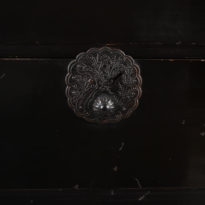 Ironwork Detail From Antique Black Lacquer Isho Kasane Dansu From Sakata | Indigo Antiques