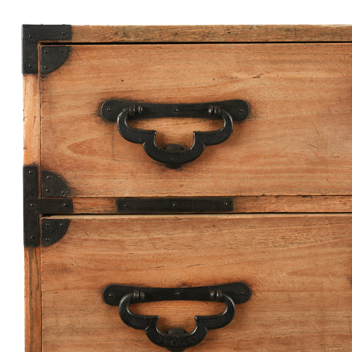 Fan Corner Iron Hardware Detail with Iron Mokku Melon Shaped Handle | Indigo Antiques