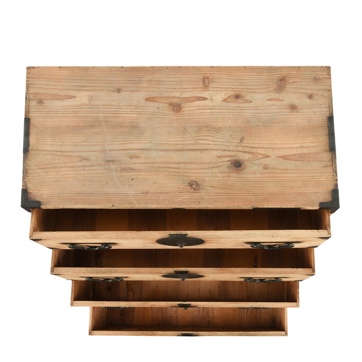 Sugi Tansu Top of an Antique Kanto Style Japanese Isho Dansu - Late Meiji Era - Sugi & Kiri Wood| Indigo Antiques