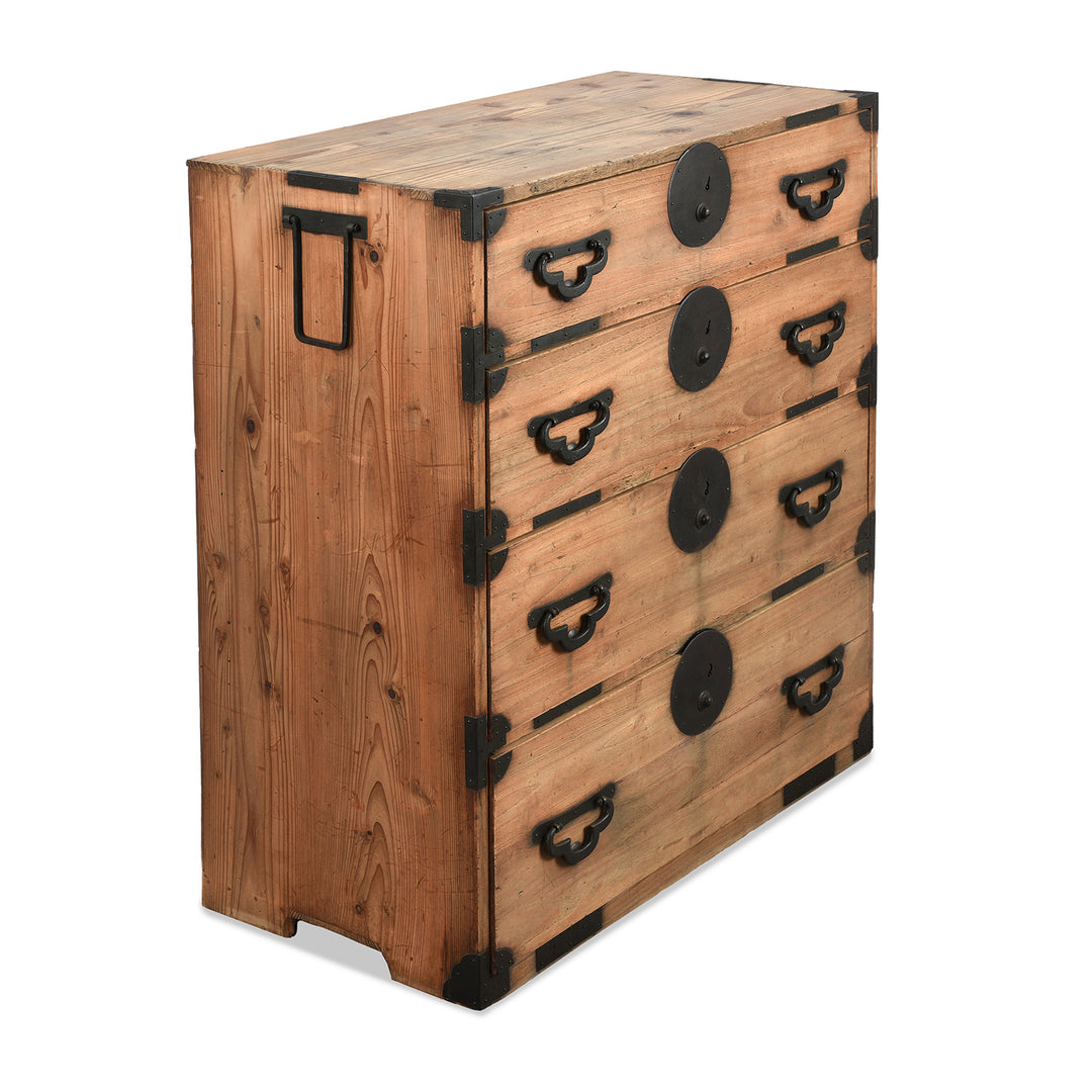 Side View of an Antique Kanto Style Japanese Isho Dansu - Late Meiji Era - Sugi & Kiri Wood| Indigo Antiques