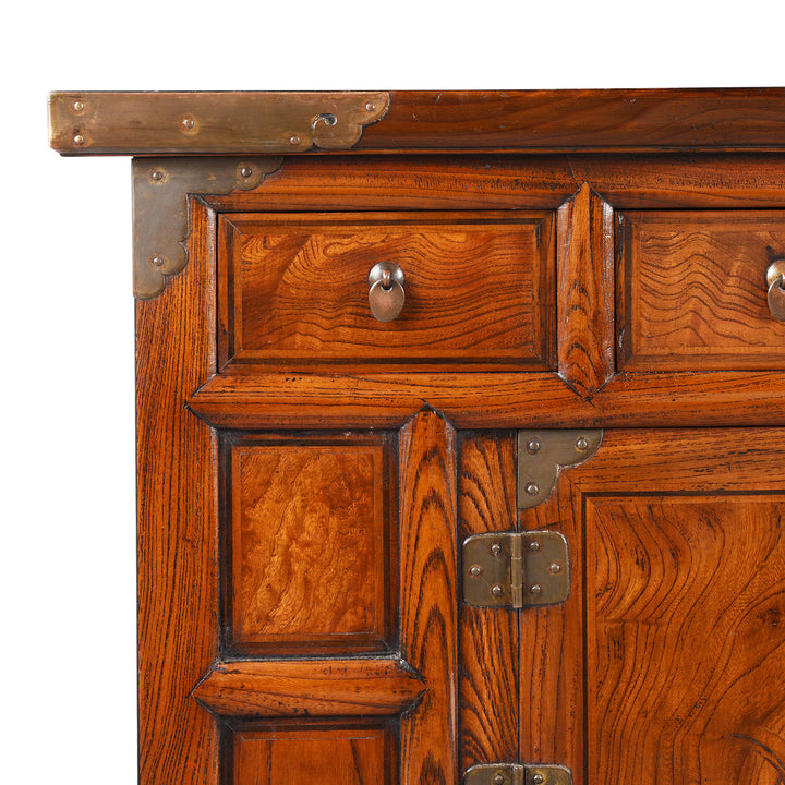 Corner Detail From Vintage Korean Morijang Side Cabinet  | Indigo Antiques