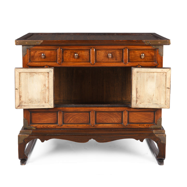 Open Doors View Of Vintage Korean Morijang Side Cabinet  | Indigo Antiques