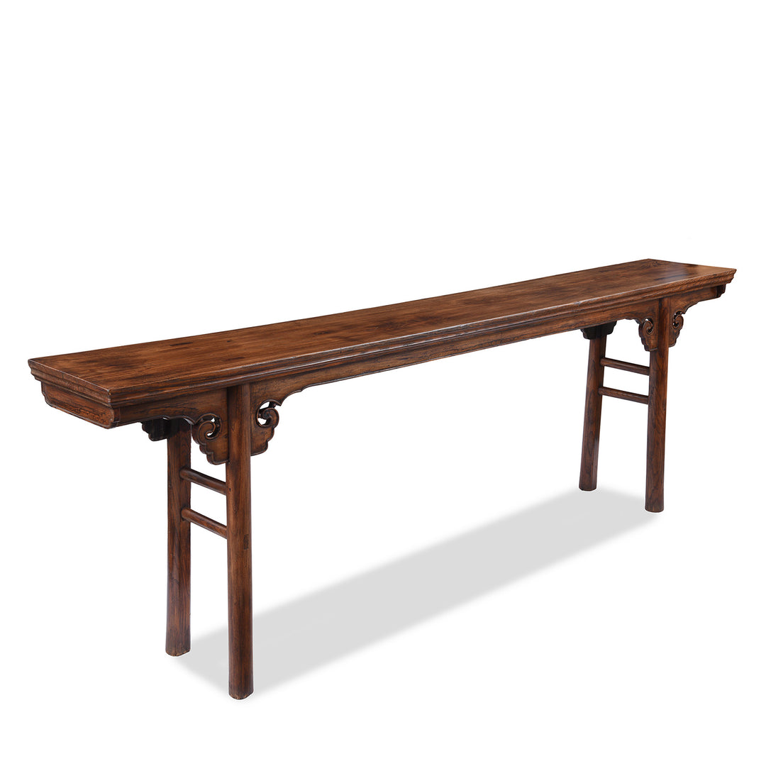 Angled View Of Antique Chinese Red Elm Altar Table From Jiangsu - 19th Century | Indigo Antiques