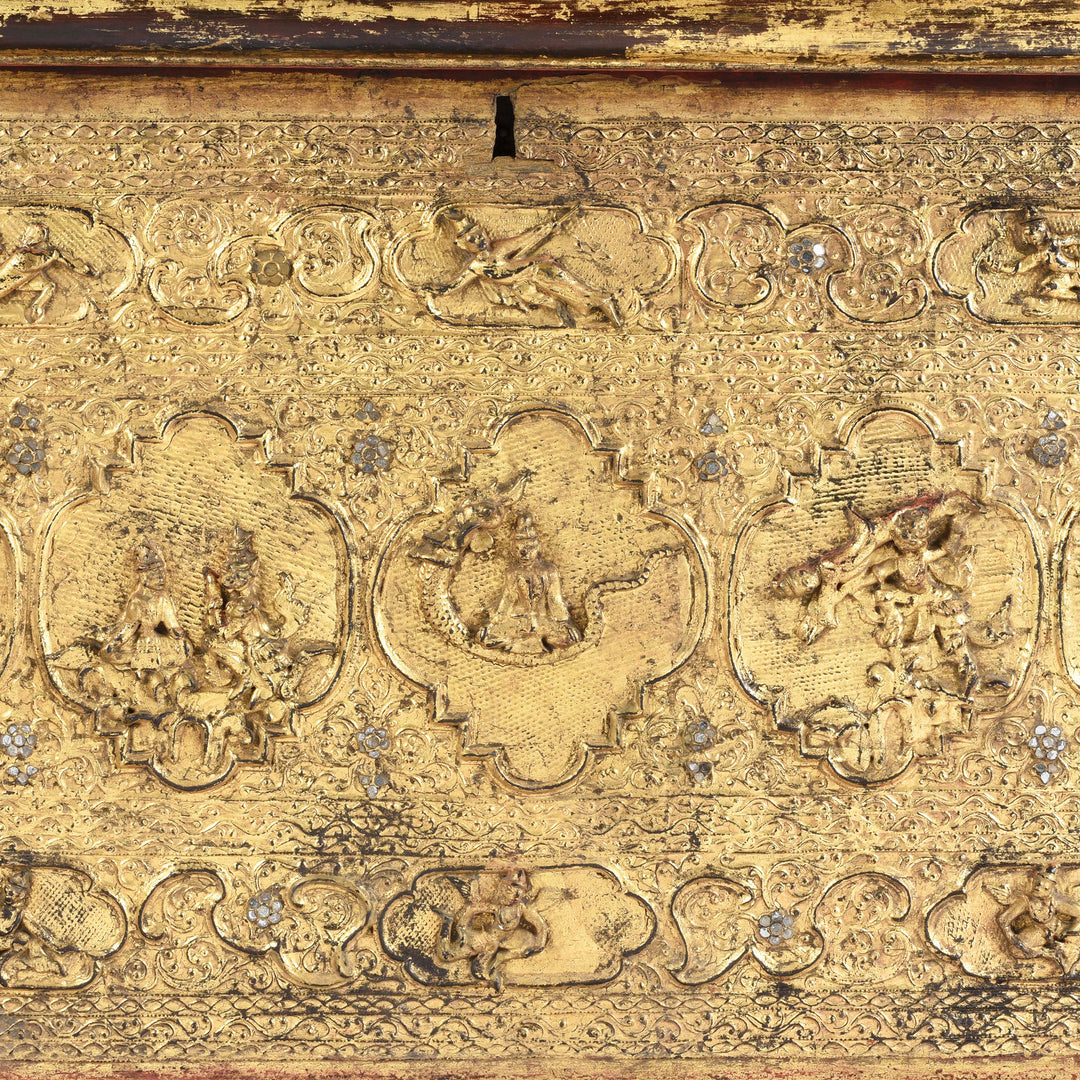 Carving Detail From Antique Gilt Burmese Teak Manuscript Chest | Indigo Antiques