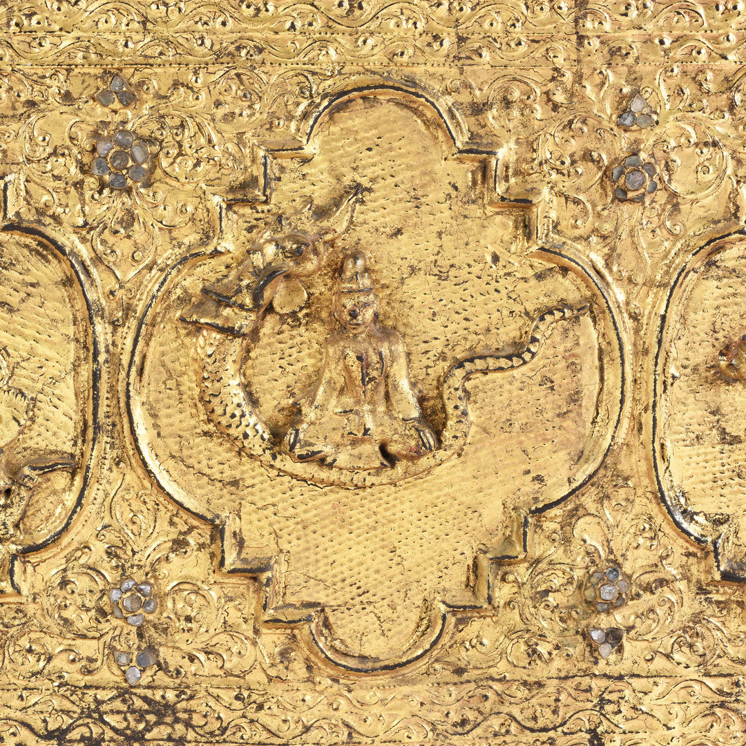 Carving Detail From Antique Gilt Burmese Teak Manuscript Chest | Indigo Antiques
