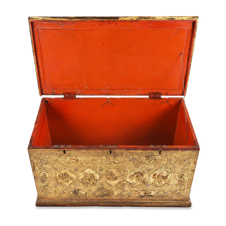 Interior Of Antique Gilt Burmese Teak Manuscript Chest | Indigo Antiques