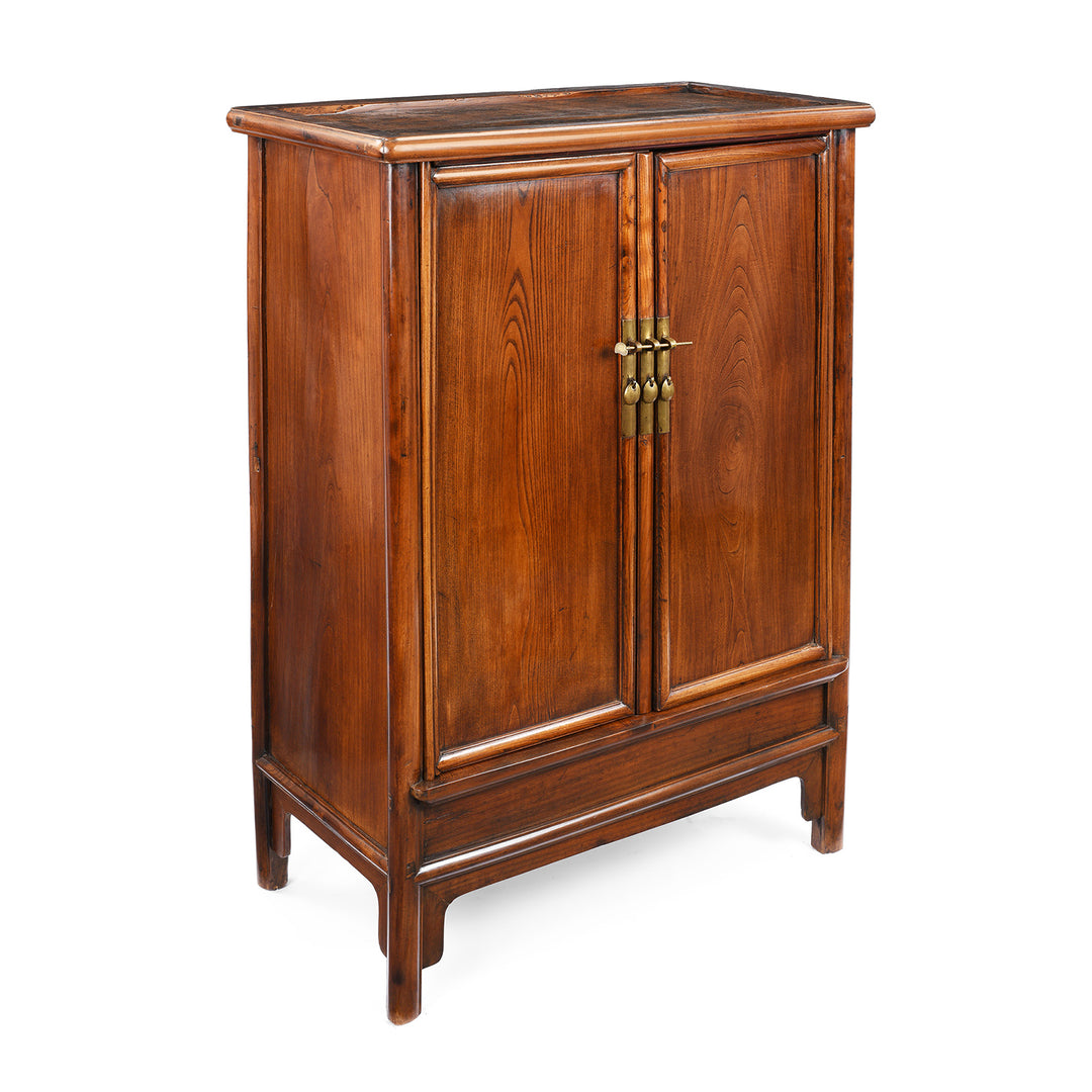 Angled View Of Antique Chinese Red Elm Tapered Cabinet | Indigo Antiques