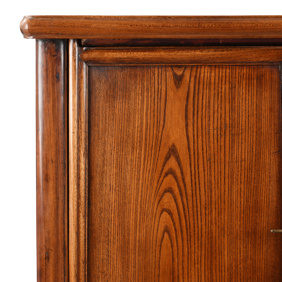 Corner Detail From Antique Chinese Red Elm Tapered Cabinet | Indigo Antiques