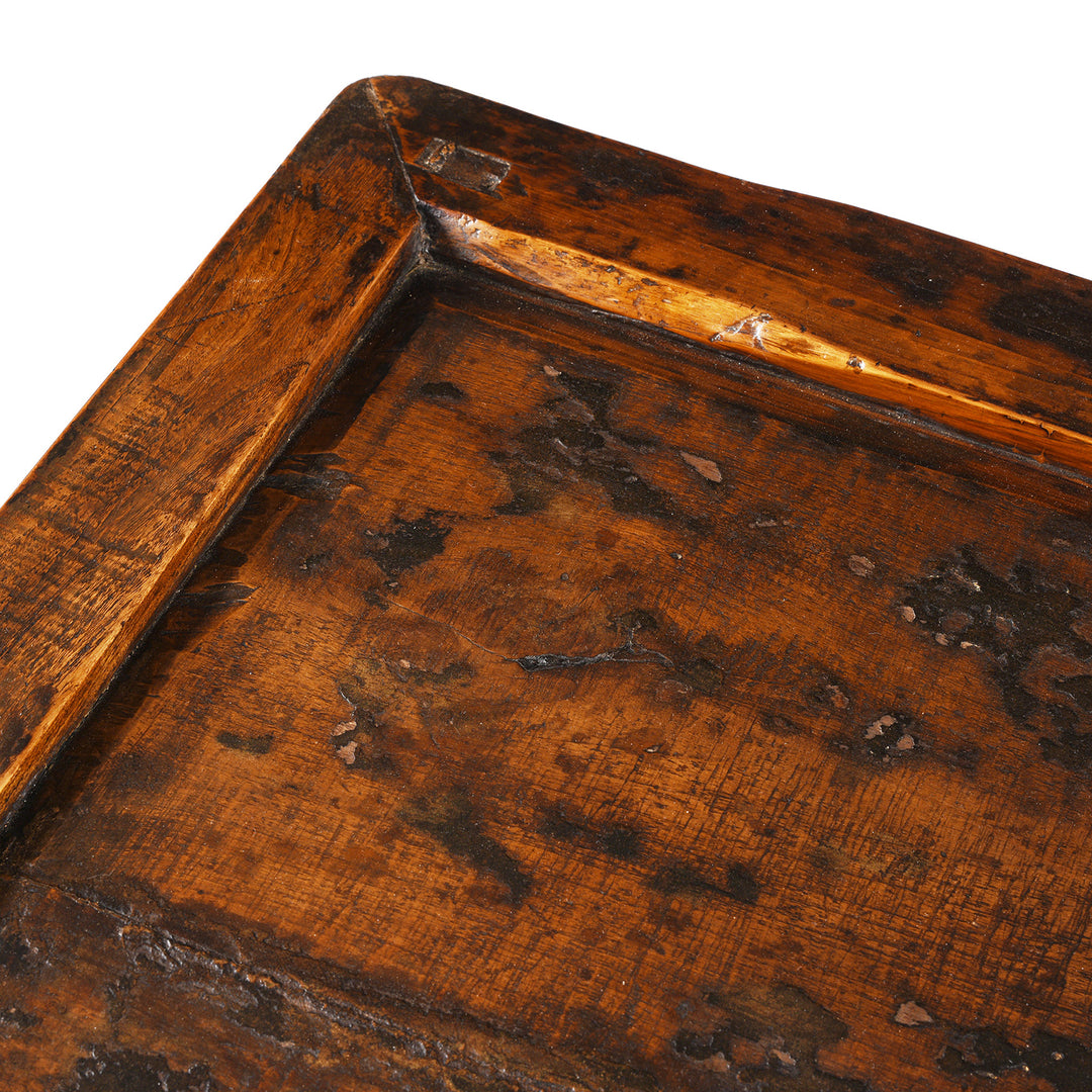 Top Corner Detail From Antique Chinese Red Elm Tapered Cabinet | Indigo Antiques