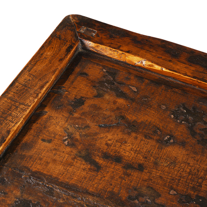 Top Corner Detail From Antique Chinese Red Elm Tapered Cabinet | Indigo Antiques