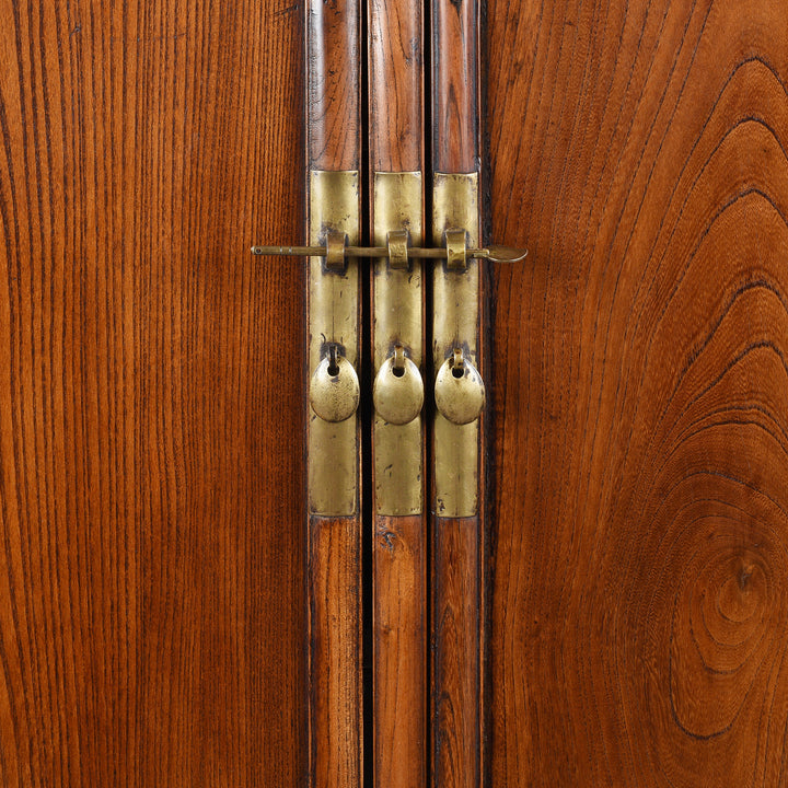 Central Latch Detail From Antique Chinese Red Elm Tapered Cabinet | Indigo Antiques