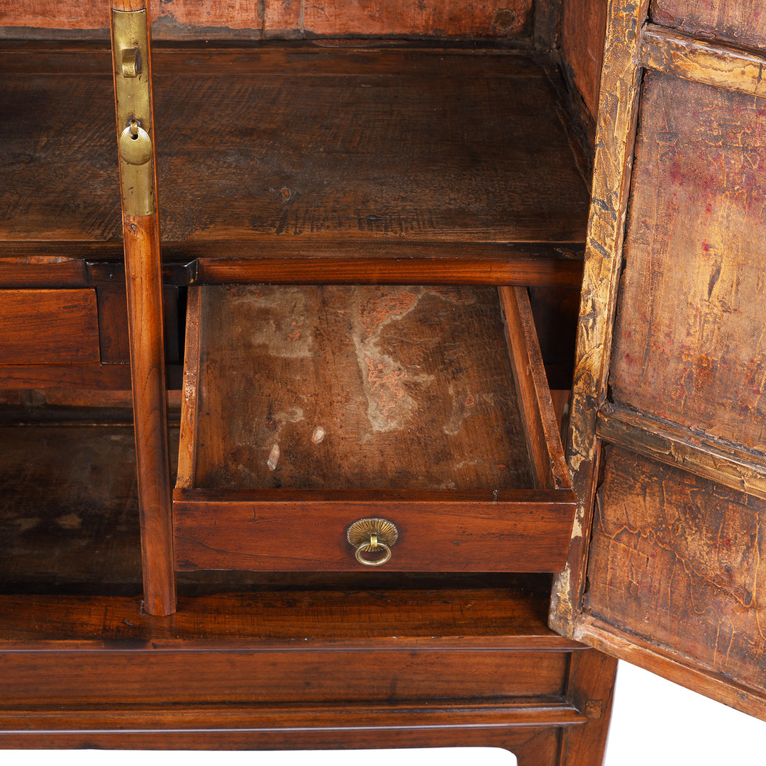 Drawer Interior Detail From Antique Chinese Red Elm Tapered Cabinet | Indigo Antiques