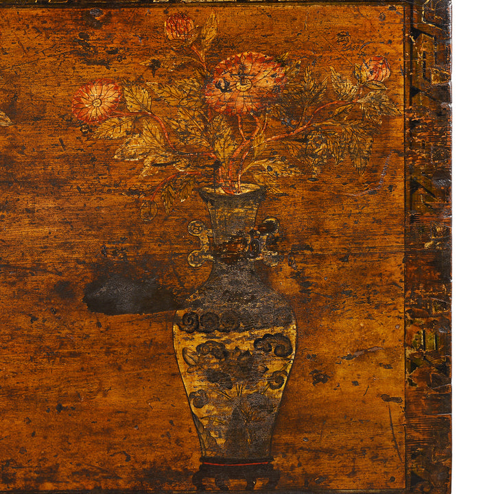 Vase Detail From Antique Mongolian Chest With Original Paint On New Stand | Indigo Antiques
