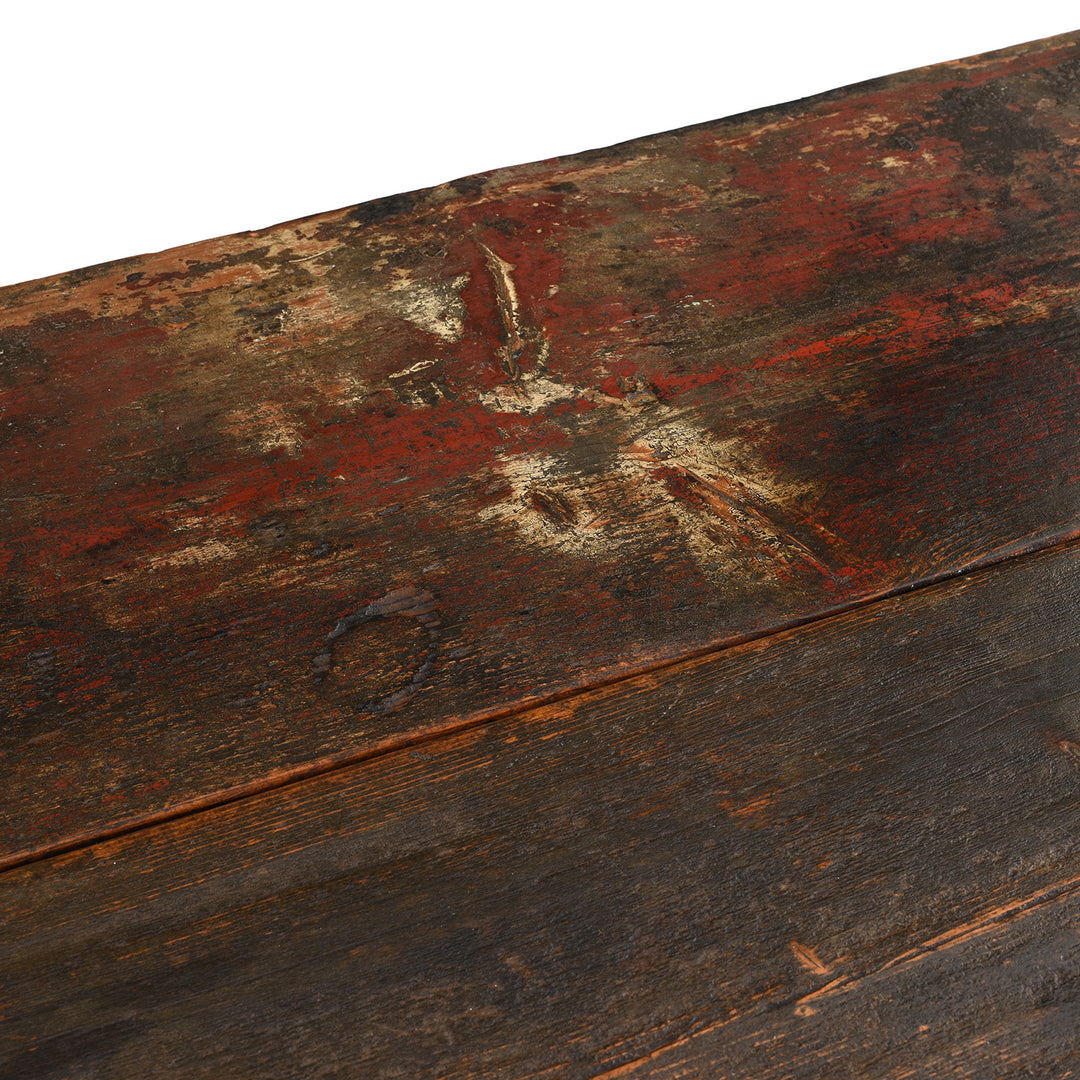 Surface Top Detail From Antique Mongolian Chest With Original Paint On New Stand | Indigo Antiques
