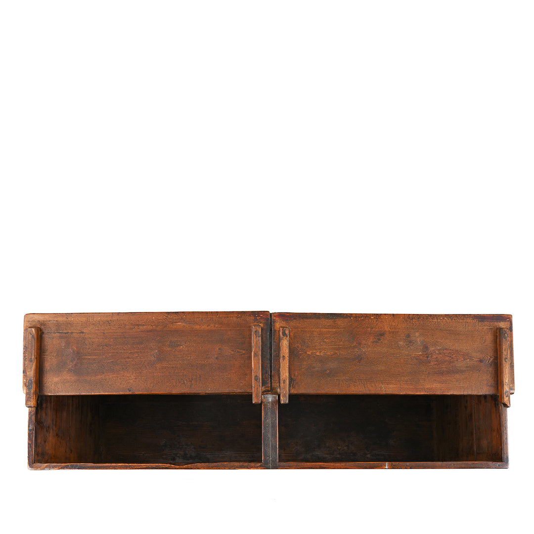Top Down View Of Antique Mongolian Chest With Original Paint On New Stand | Indigo Antiques

