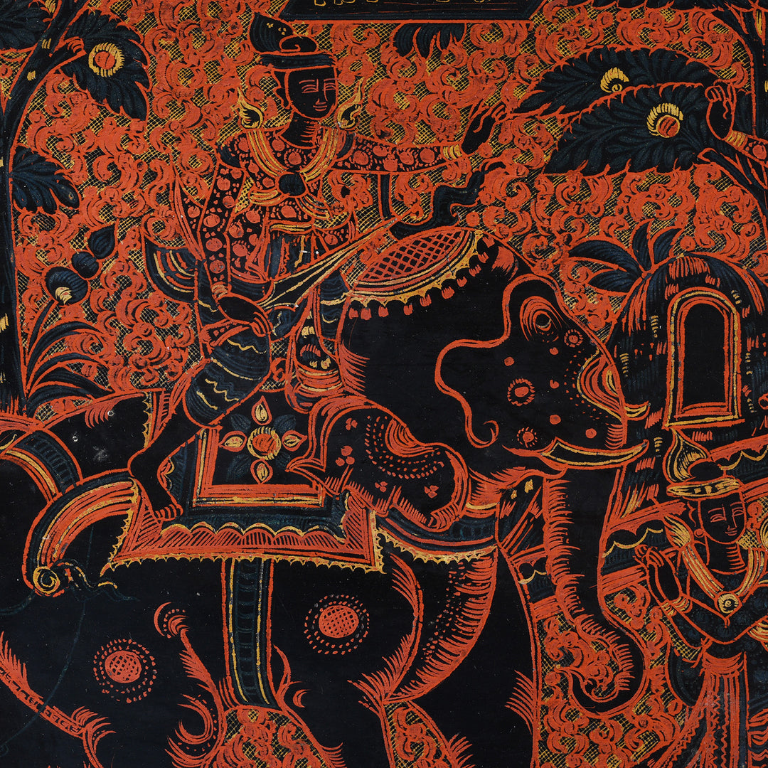 Elephant And Rider Detail From 19th Century Burmese Lacquer Tray With Elephant And Rider Scene