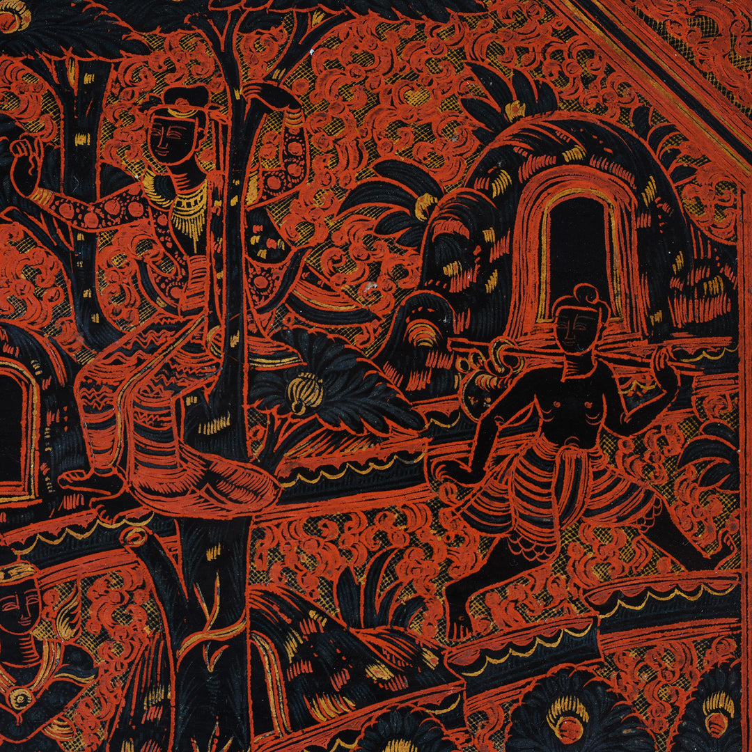 Detail From 19th Century Burmese Lacquer Tray With Elephant And Rider Scene