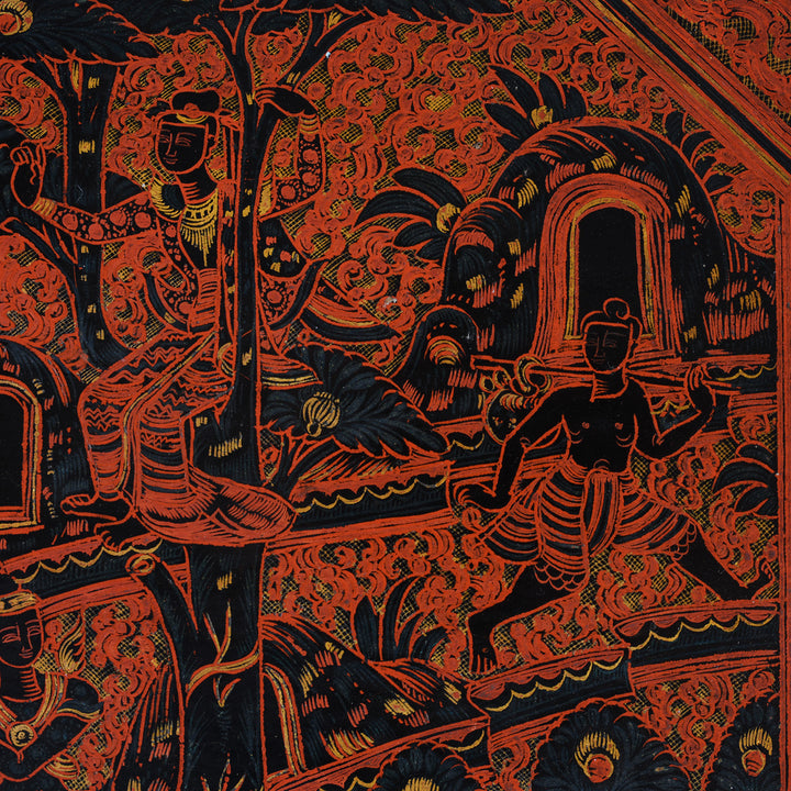 Detail From 19th Century Burmese Lacquer Tray With Elephant And Rider Scene