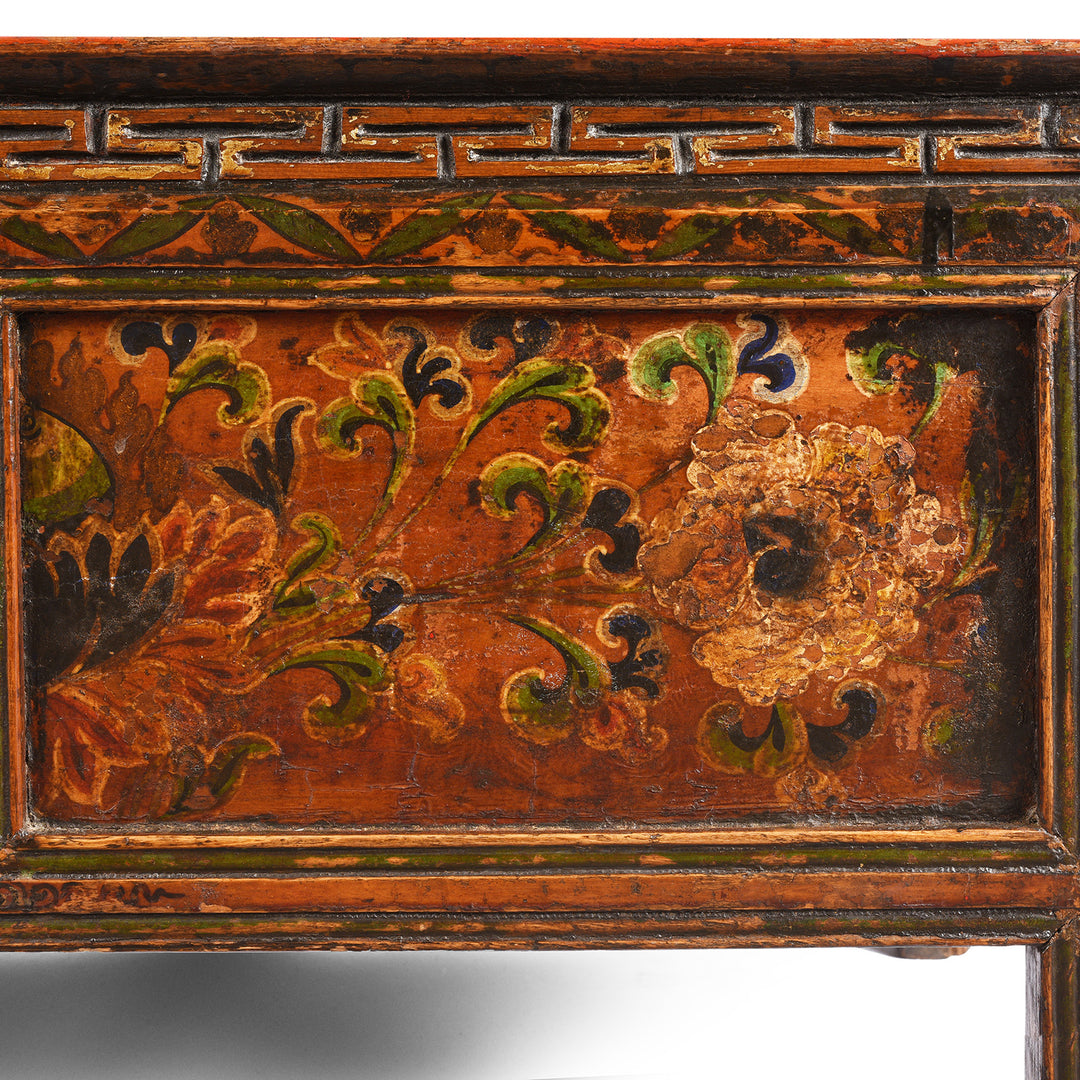 Floral Design Detail From Antique Painted Choksar Prayer Table from Tibet | Indigo Antiques