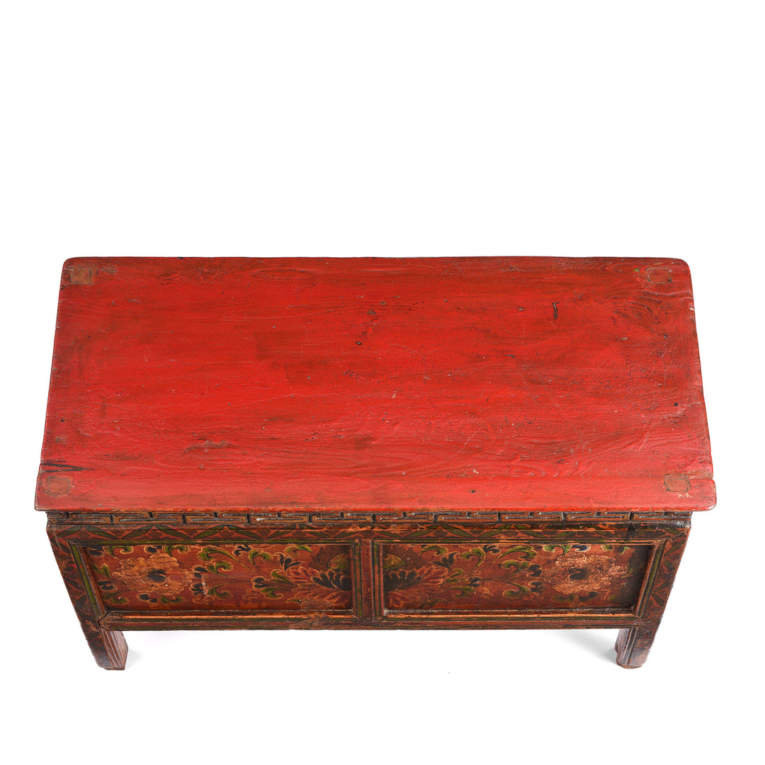 Top Down View Of Antique Painted Choksar Prayer Table from Tibet | Indigo Antiques