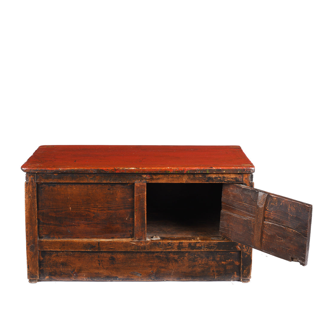 Open Panel View Of Antique Painted Choksar Prayer Table from Tibet | Indigo Antiques