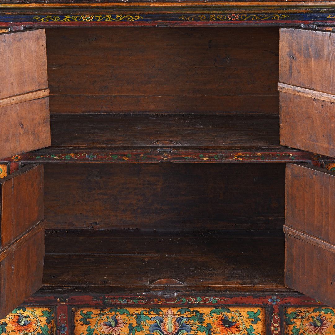 Interior Detail From Antique Painted Tibetan Cabinet With Original Paint | Indigo Antiques
