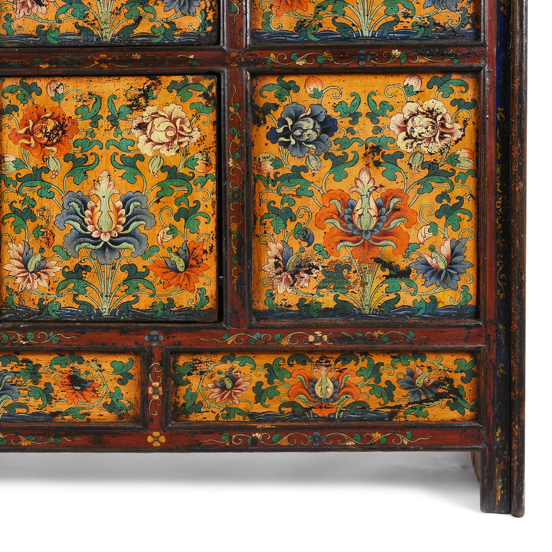 Leg Detail From Antique Painted Tibetan Cabinet With Original Paint | Indigo Antiques
