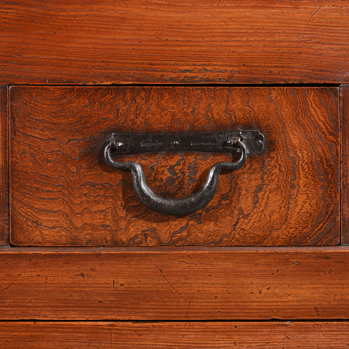 Close Up Detail Showing Ironwork Grain And Patina On Antique Japanese Mizuya Dansu Keyaki & Kiri | Indigo Antiques