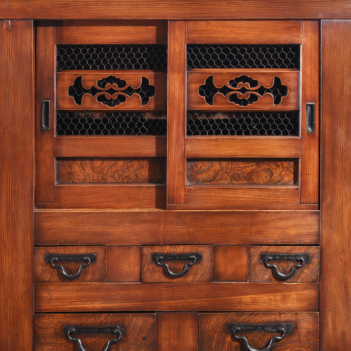 Closed  Compartment Door Detail From Antique Japanese Mizuya Dansu Keyaki & Kiri | Indigo Antiques