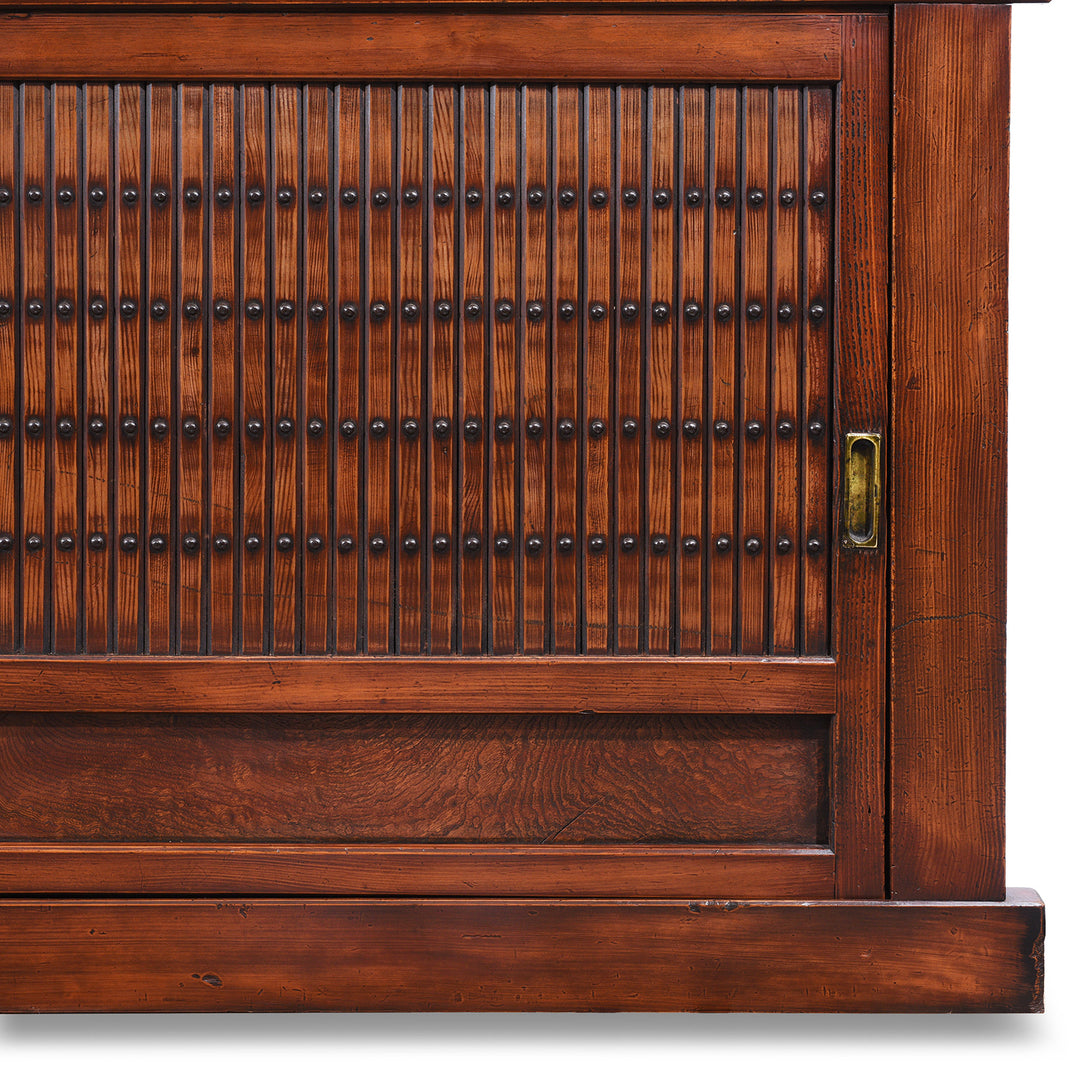 Lower Right Detail Showing Closed Sliding Door On Antique Japanese Mizuya Dansu Keyaki & Kiri | Indigo Antiques