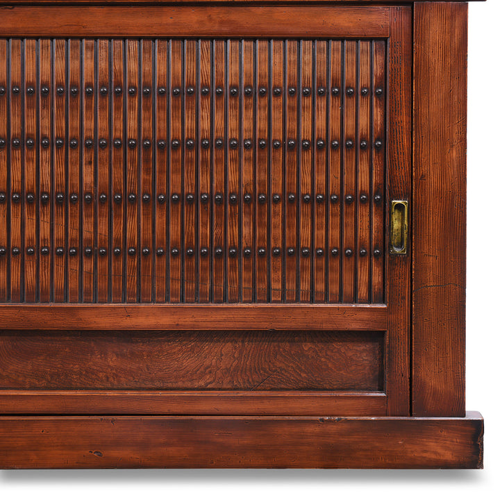 Lower Right Detail Showing Closed Sliding Door On Antique Japanese Mizuya Dansu Keyaki & Kiri | Indigo Antiques
