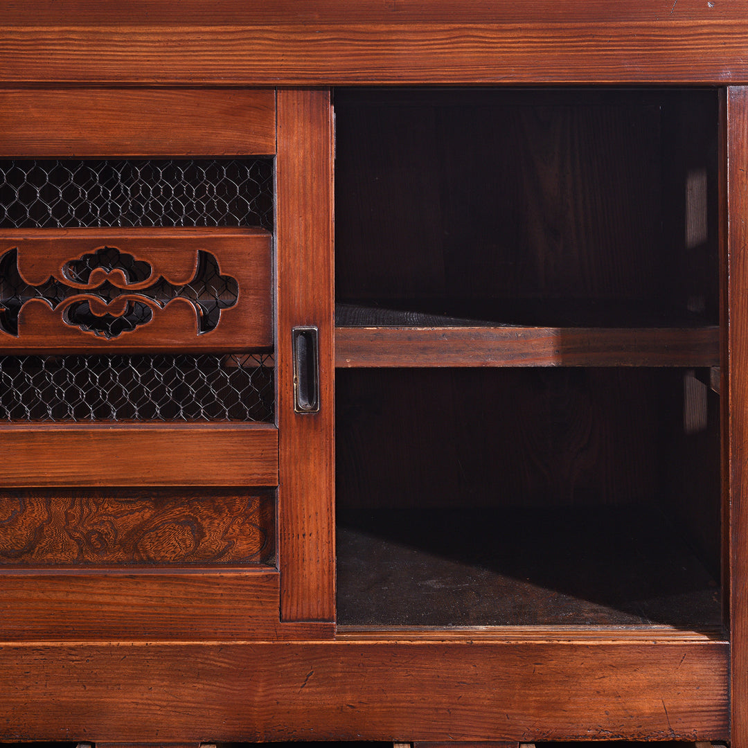 Top Right Open Compartment Detail From Antique Japanese Mizuya Dansu Keyaki & Kiri | Indigo Antiques