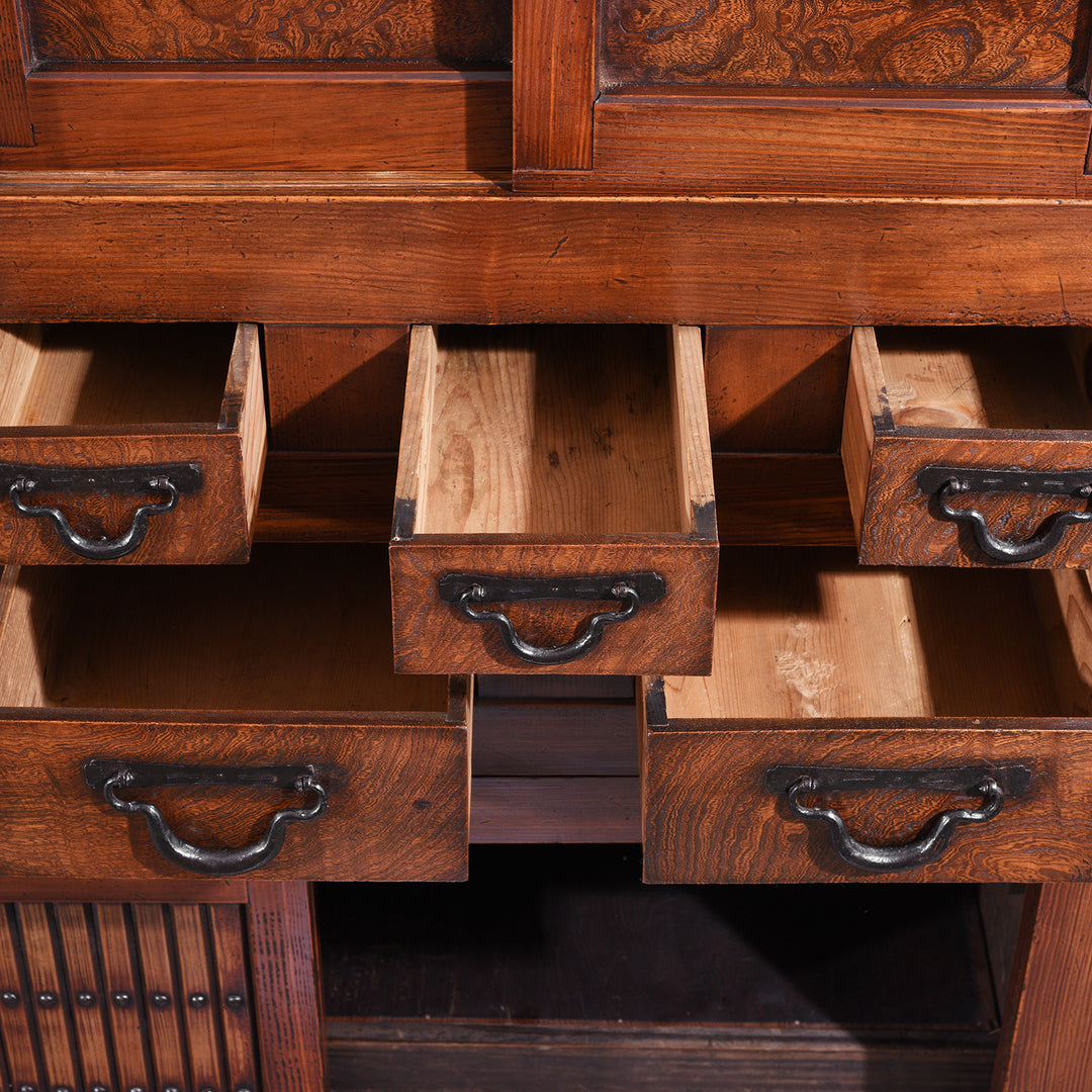 Multiple Open Drawers From Antique Japanese Mizuya Dansu Keyaki & Kiri | Indigo Antiques