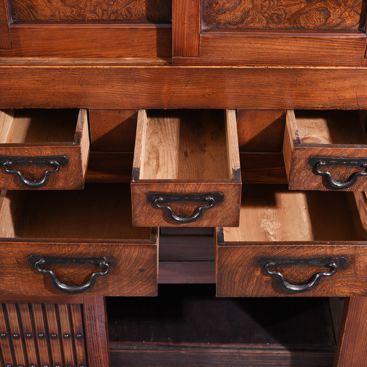 Multiple Open Drawers From Antique Japanese Mizuya Dansu Keyaki & Kiri | Indigo Antiques