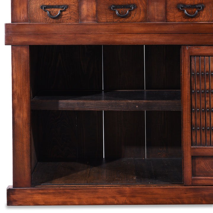 Lower Compartment Detail From Antique Japanese Mizuya Dansu Keyaki & Kiri | Indigo Antiques