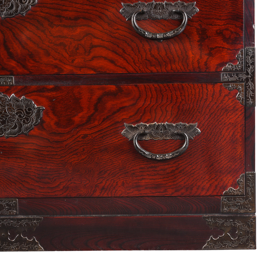 Keyaki red elm detail from a Taisho era Japanese tansu chest