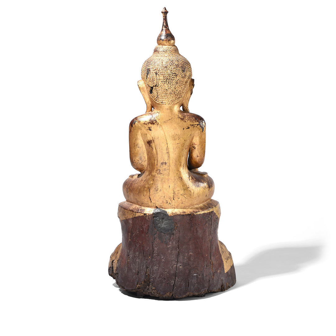 Back of Antique Gilt Wood Burmese Shan Buddha Statue | Indigo Antiques