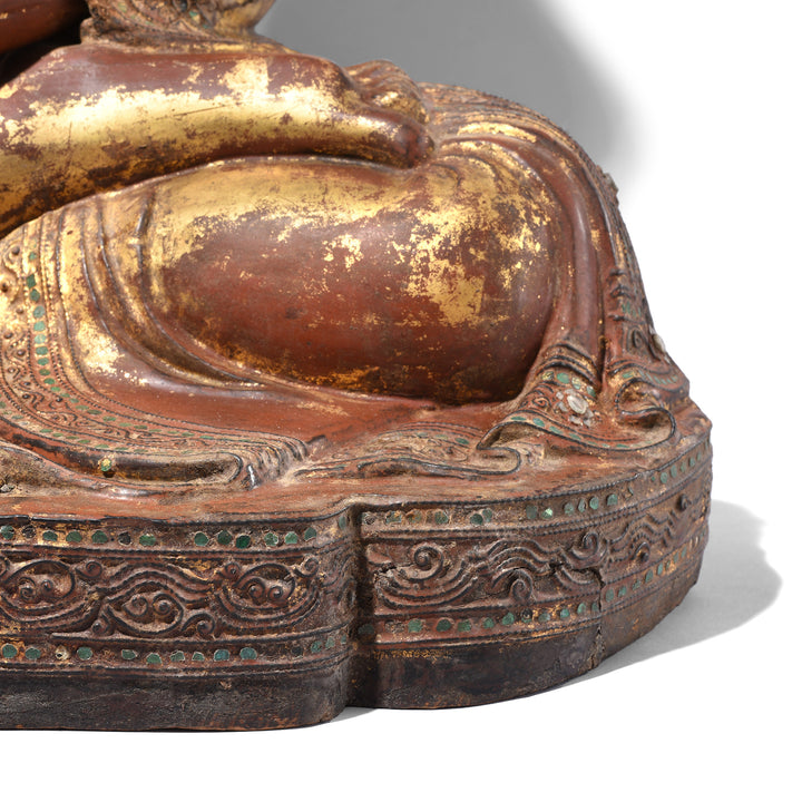 Base Detail From Antique Gilded Teak Mandalay Sitting Buddha | Indigo Antiques
